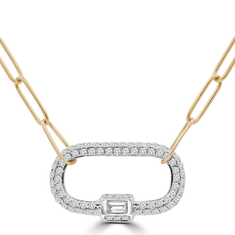 1/2 CTW Baguette Diamond Chain Paper Clip Necklace in 18K Two-Tone Gold (MDR220028)