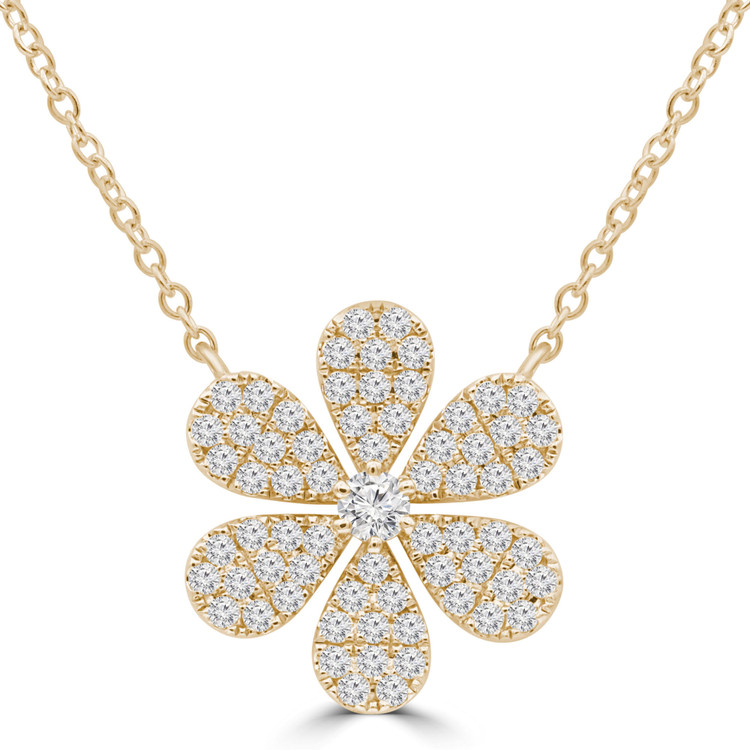 2/3 CTW Round Diamond Floral Cluster Petal Necklace in 18K Yellow Gold (MDR220031)