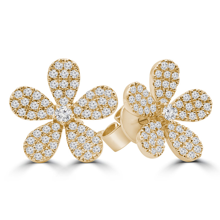 2/5 CTW Round Diamond Floral Cluster Petal Stud Earrings in 18K Yellow Gold (MDR220038)