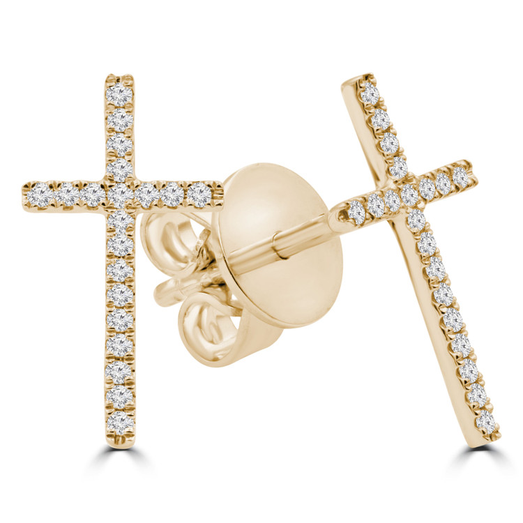1/10 CTW Round Diamond Cross Stud Earrings in 18K Yellow Gold (MDR220041)