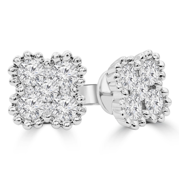 1 CTW Round Diamond Vintage 4-Leaf Clover Stud Earrings in 18K White Gold (MDR220043)
