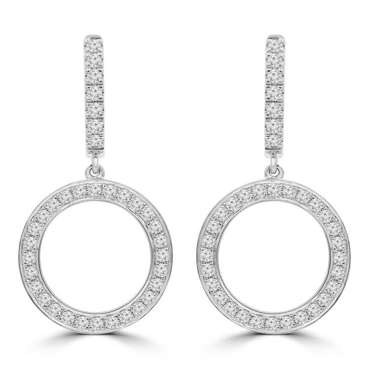 4/5 CTW Round Diamond Circle Drop/Dangle Earrings in 18K White Gold (MDR220044)