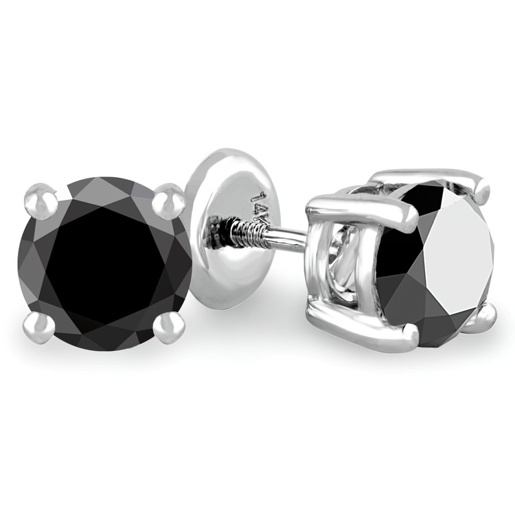3 9/10 CTW Round Black Diamond 4-Prong Stud Earrings in 14K White Gold (MD220002)