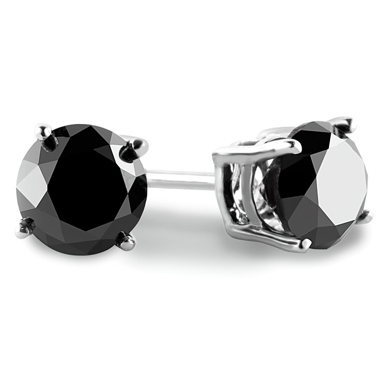 3/8 CTW Round Black Diamond 4-Prong Stud Earrings in 14K White Gold (MD220043)