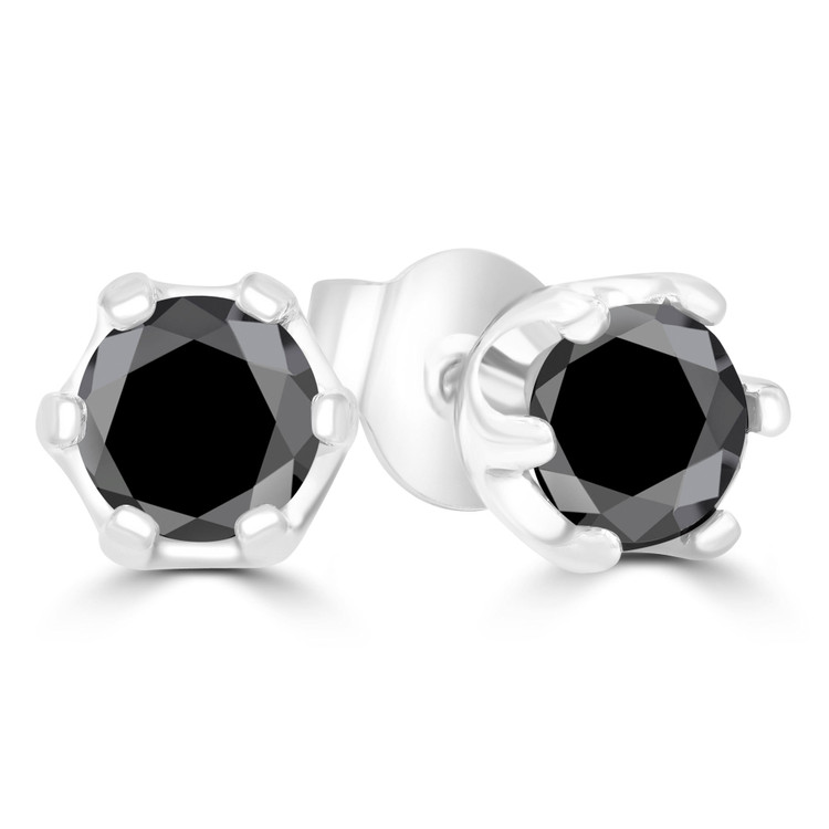 9/10 CTW Round Black Diamond 6-Prong Stud Earrings in 14K White Gold (MD220072)