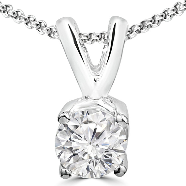 1/6 CT Round Diamond Solitaire Pendant Necklace in 14K White Gold (MD180382)
