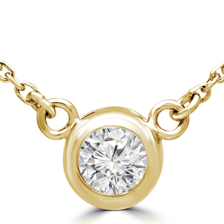 2/3 CT Round Diamond Bezel Set Solitaire Necklace in 14K Yellow Gold (MD220073)