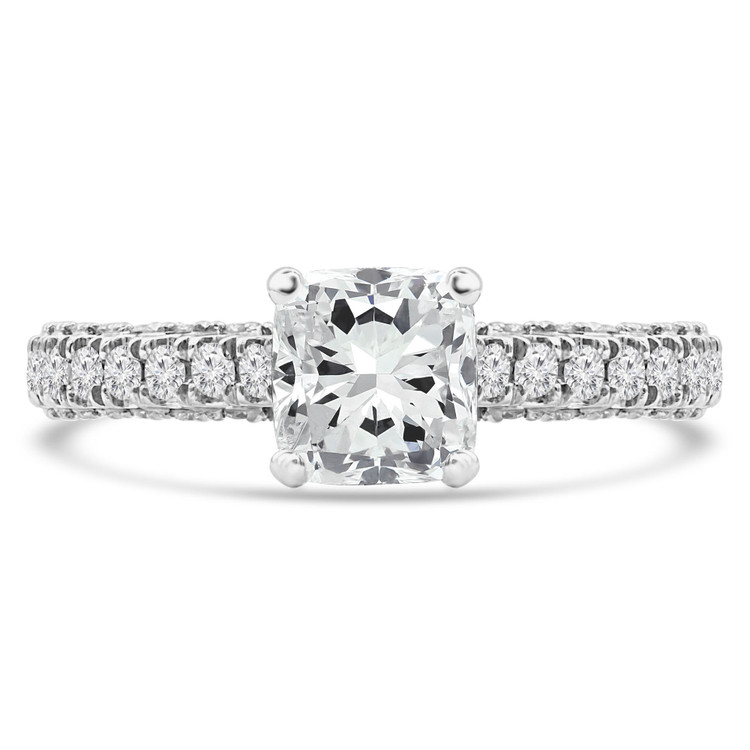 2 1/8 CTW Cushion Diamond Cathedral Hidden Halo Solitaire with Accents Engagement Ring in 14K White Gold (MD220085)