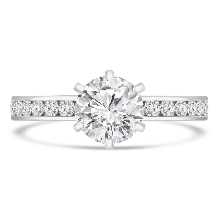1 3/5 CTW Round Diamond 6-Prong Solitaire with Accents Engagement Ring in 14K White Gold With Channel Set Accents (MD220087)