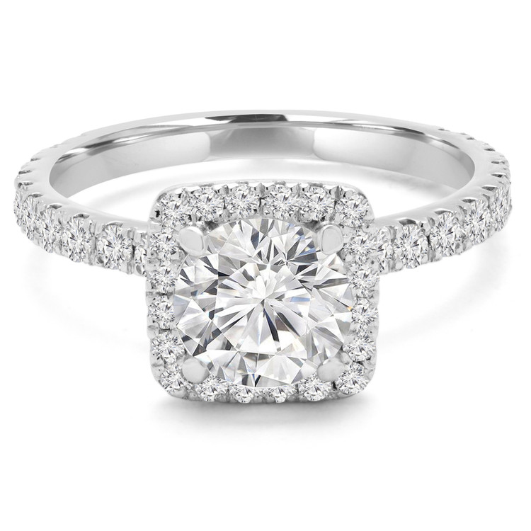 1 1/5 CTW Round Diamond Cushion Halo Engagement Ring in 14K White Gold with Accents (MD220102)