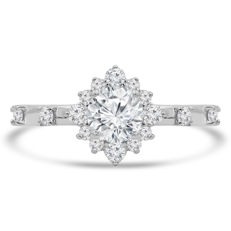9/10 CTW Round Diamond Floral Halo Engagement Ring in 14K White Gold with Accents (MD220104)