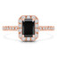 7/8 CTW Emerald Black Diamond Tapered Emerald Halo Engagement Ring in 14K Rose Gold with Accents (MD220105)