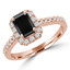 7/8 CTW Emerald Black Diamond Tapered Emerald Halo Engagement Ring in 14K Rose Gold with Accents (MD220105)