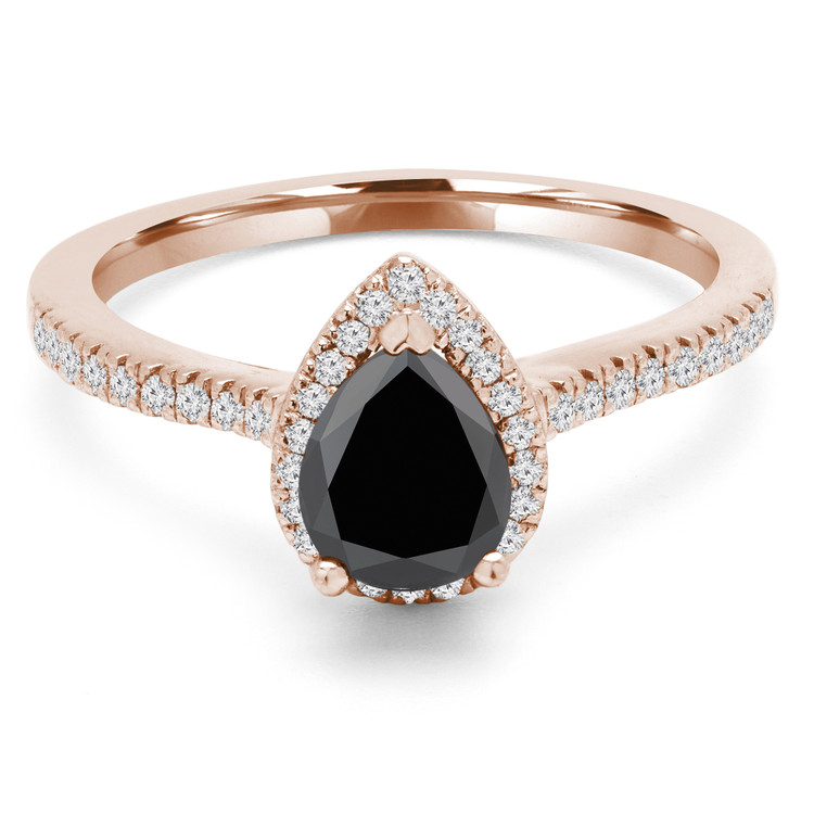 5/8 CTW Pear Black Diamond Pear Halo Engagement Ring in 14K Rose Gold with Accents (MD220107)