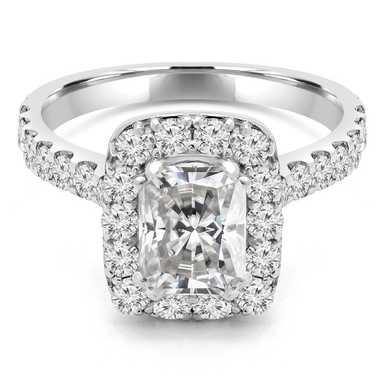 2 CTW Radiant Diamond Cathedral Emerald Halo Engagement Ring in 14K White Gold with Accents (MD220109)