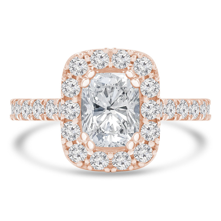 1 4/5 CTW Cushion Diamond Cathedral Emerald Halo Engagement Ring in 14K Rose Gold with Accents (MD220110)
