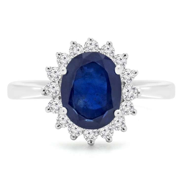 3 1/4 CTW Oval Blue Sapphire Tapered Floral Oval Halo Engagement Ring in 14K White Gold (MDR220048)