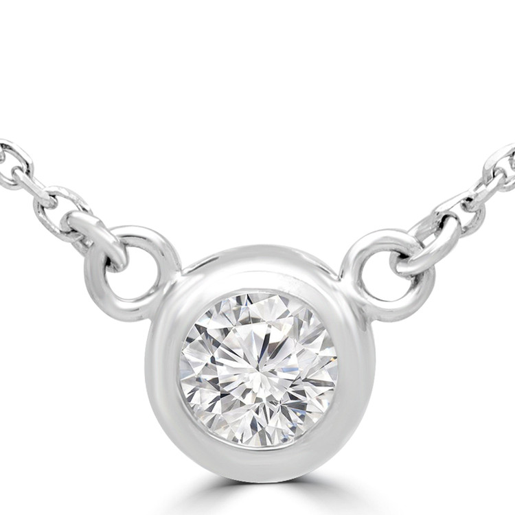 3/5 CT Round Diamond Bezel Set Solitaire Necklace in 14K White Gold (MD220129)