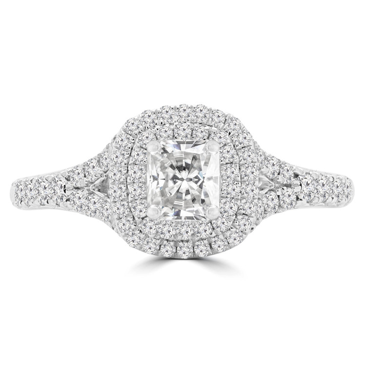 2/3 CTW Radiant Diamond Cathedral Split-Shank Double Cushion Halo Engagement Ring in 14K White Gold (MD220142)