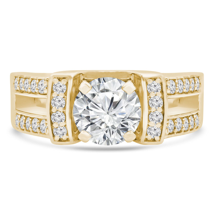 1 1/5 CTW Round Diamond Split-Shank Solitaire with Accents Engagement Ring in 14K Yellow Gold (MD220144)
