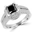 1 1/4 CTW Princess Black Diamond Two-row Split-Shank Cushion Halo Engagement Ring in 14K White Gold with Accents (MD220152)