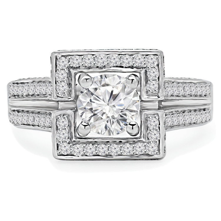 1 3/4 CTW Princess Diamond Split Shank Rollover Princess Halo Engagement Ring in 14K White Gold with Accents (MD220156)