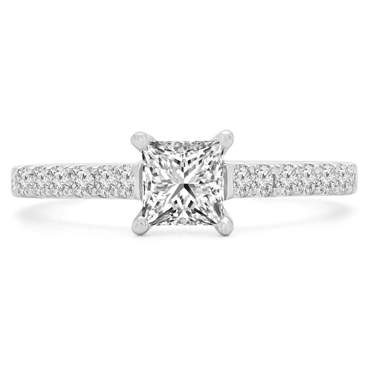 3/4 CTW Princess Diamond Shared Prong Cathedral Solitaire with Accents Engagement Ring in 14K White Gold (MD220175)
