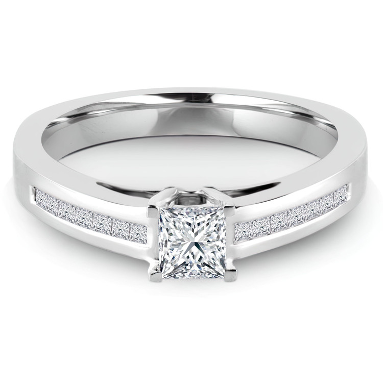 3/5 CTW Princess Diamond Solitaire with Accents Engagement Ring in 14K White Gold With Channel Set Accents (MD220177)