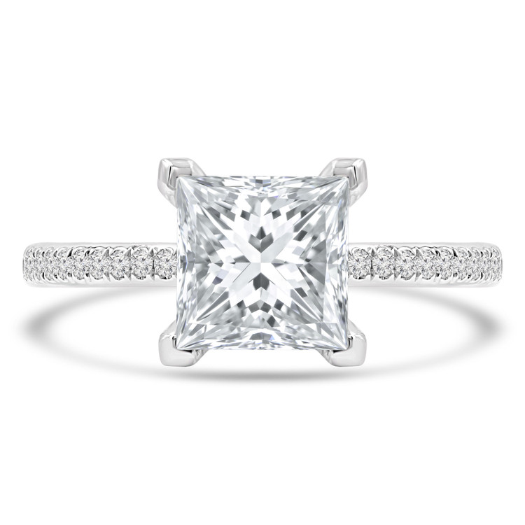 2 1/4 CTW Princess Diamond Solitaire with Accents Engagement Ring in 18K White Gold (MD220178)