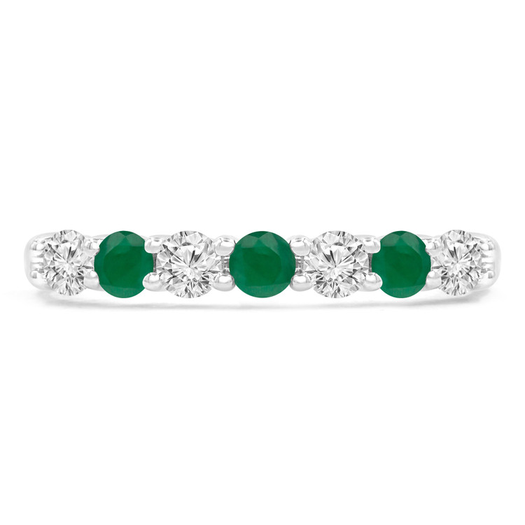1/2 CTW Round Green Emerald 7-Stone Alternating Semi-Eternity Anniversary Wedding Band Ring in 14K White Gold (MDR220050)