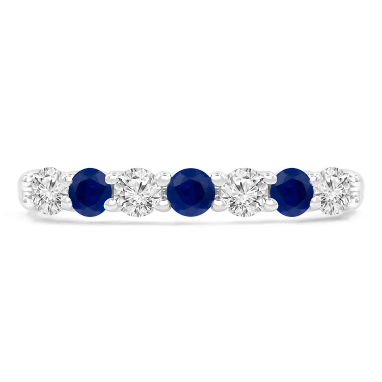 3/5 CTW Round Blue Sapphire 7-Stone Alternating Semi-Eternity Anniversary Wedding Band Ring in 14K White Gold (MDR220052)