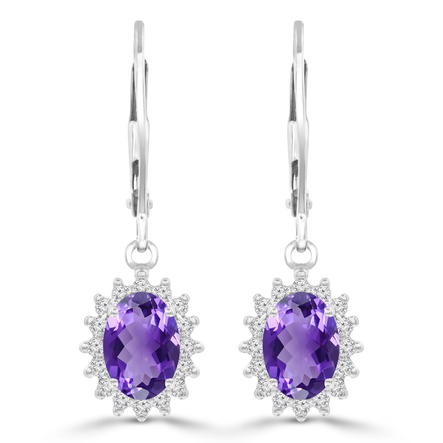 1 4/5 CTW Oval Purple Amethyst Diamond Oval Halo Drop/Dangle Earrings in 14K White Gold (MDR220054)