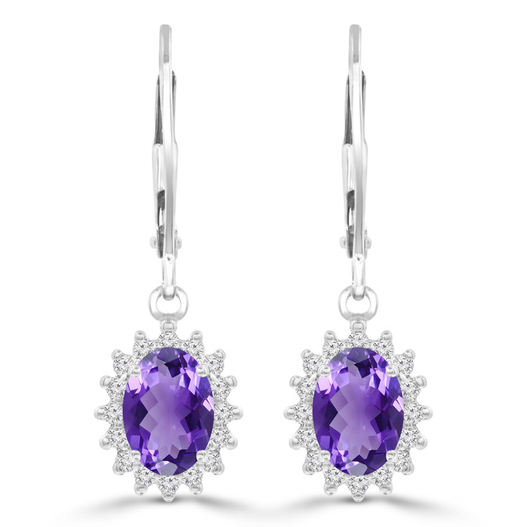 1 4/5 CTW Oval Purple Amethyst Diamond Oval Halo Drop/Dangle Earrings in 14K White Gold (MDR220054)