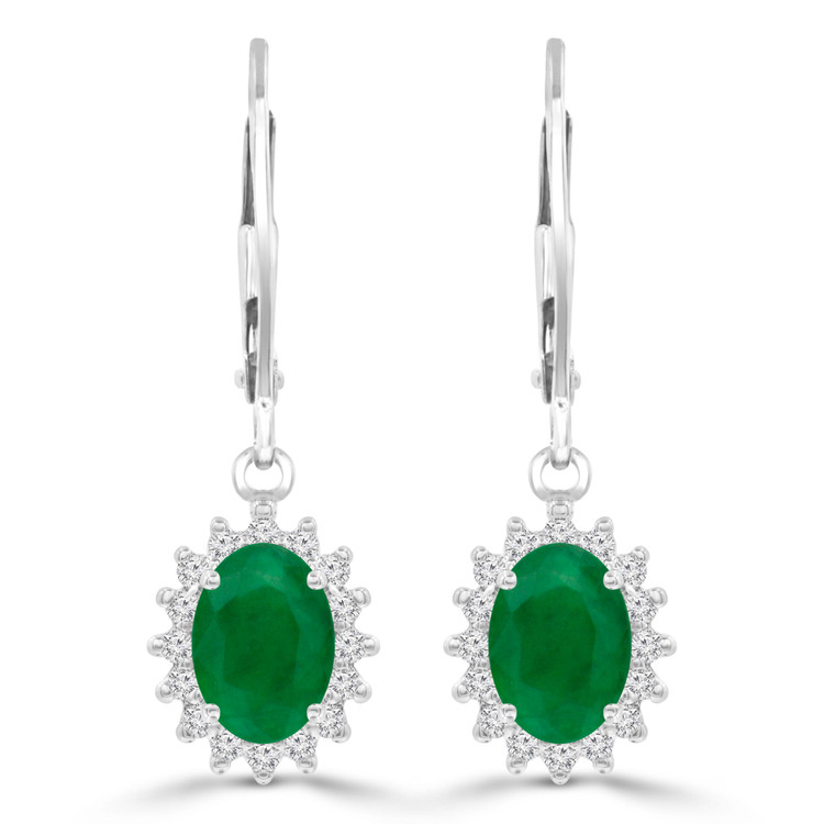 1 9/10 CTW Oval Green Emerald Oval Halo Drop/Dangle Earrings in 14K White Gold (MDR220055)