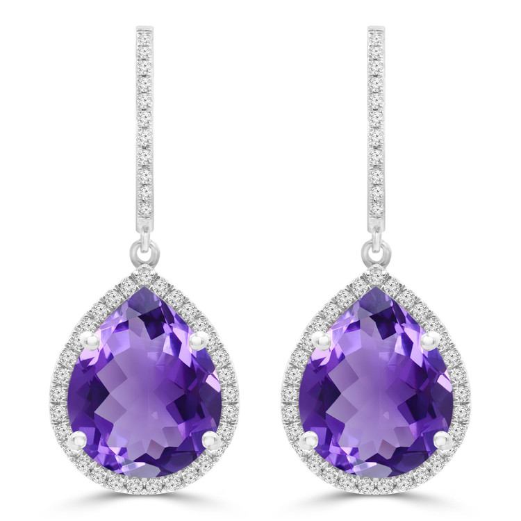6 9/10 CTW Pear Purple Amethyst Oval Halo Drop/Dangle Earrings in 14K White Gold (MDR220059)