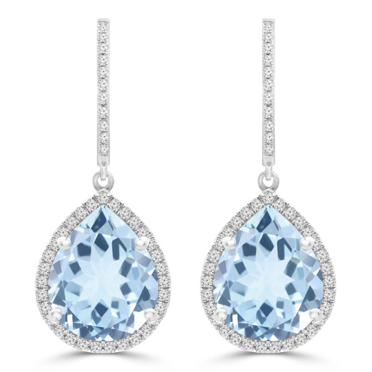 10 2/3 CTW Pear Blue Topaz Pear Halo Drop/Dangle Earrings in 14K White Gold (MDR220063)