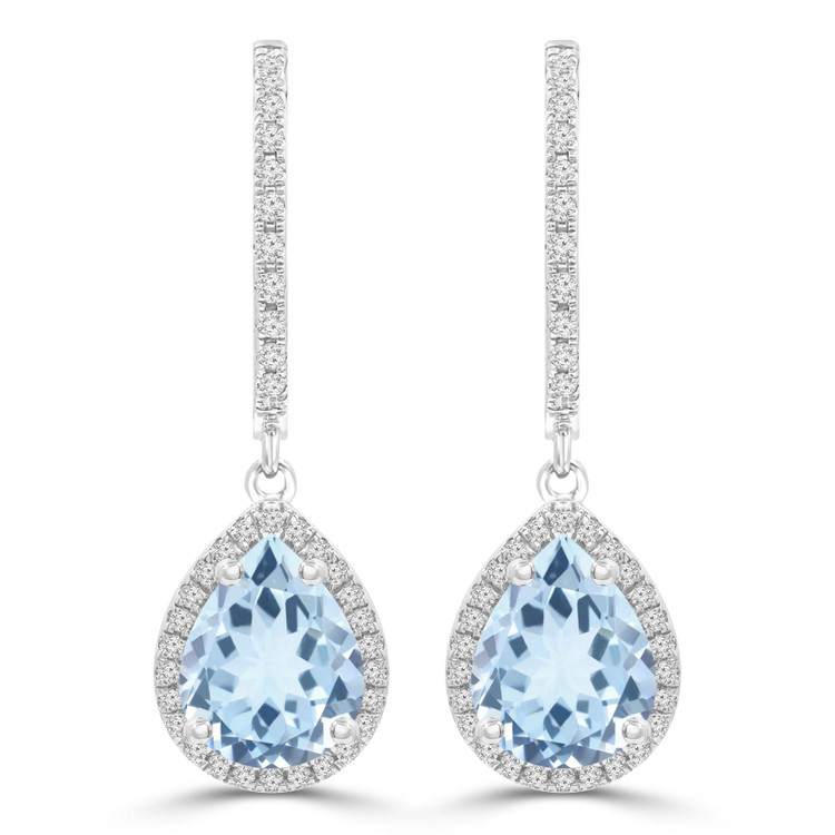 2 4/5 CTW Pear Blue Topaz Pear Halo Drop/Dangle Earrings in 14K White Gold (MDR220068)