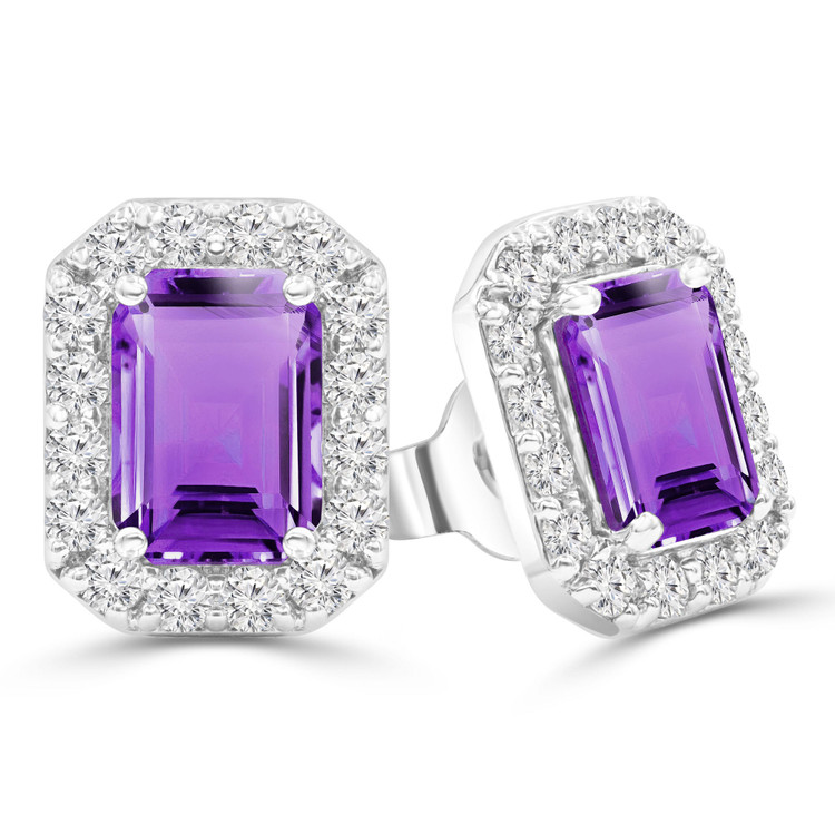 2 1/10 CTW Emerald Purple Amethyst Emerald Halo Stud Earrings in 14K White Gold (MDR220069)