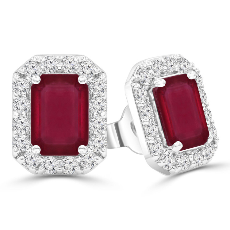 2 5/8 CTW Emerald Red Ruby Emerald Halo Stud Earrings in 14K White Gold (MDR220071)