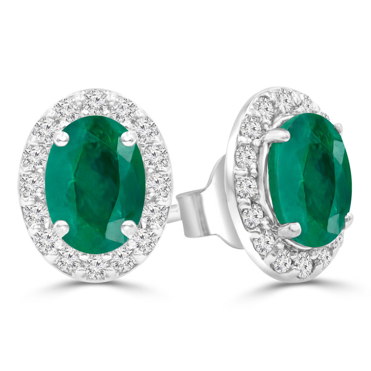 1 4/5 CTW Oval Green Emerald Oval Halo Stud Earrings in 14K White Gold (MDR220075)