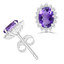 1 3/5 CTW Oval Purple Amethyst Oval Floral Halo Stud Earrings in 14K White Gold (MDR220079)