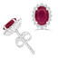 2 3/5 CTW Oval Red Ruby Oval Floral Halo Stud Earrings in 14K White Gold (MDR220081)