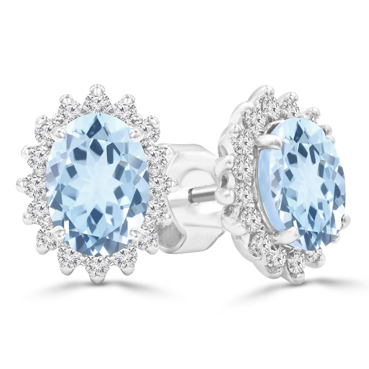 2 1/5 CTW Oval Blue Topaz Oval Floral Halo Stud Earrings in 14K White Gold (MDR220083)