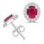 1 1/3 CTW Oval Red Ruby Oval Halo Stud Earrings in 14K White Gold (MDR220086)
