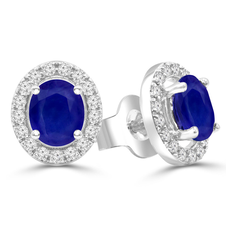 1 1/20 CTW Oval Blue Sapphire Oval Halo Stud Earrings in 14K White Gold (MDR220087)