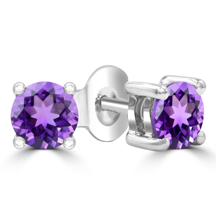5/8 CTW Round Purple Amethyst Solitaire Stud Earrings in 14K White Gold (MDR220089)