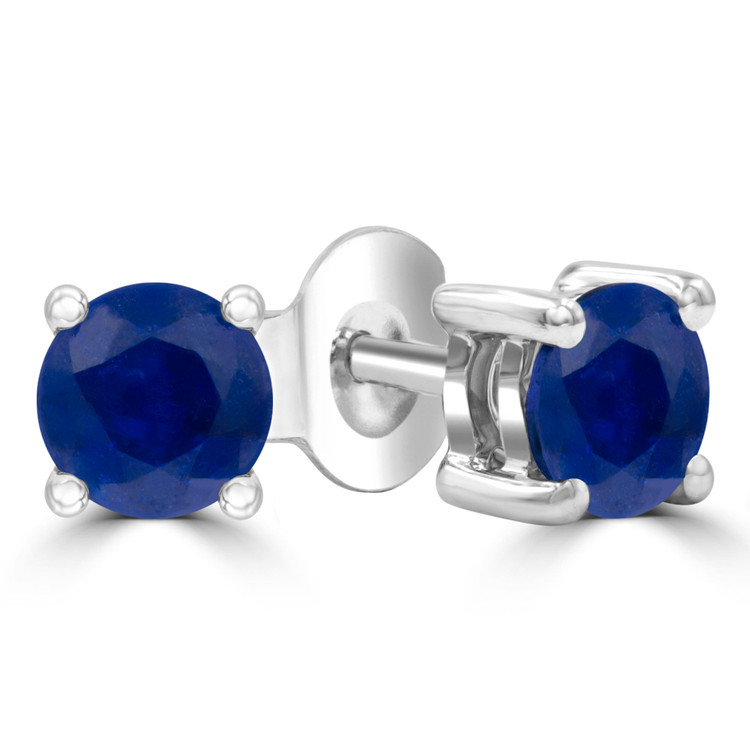 9/10 CTW Round Blue Sapphire Solitaire Stud Earrings in 14K White Gold (MDR220092)