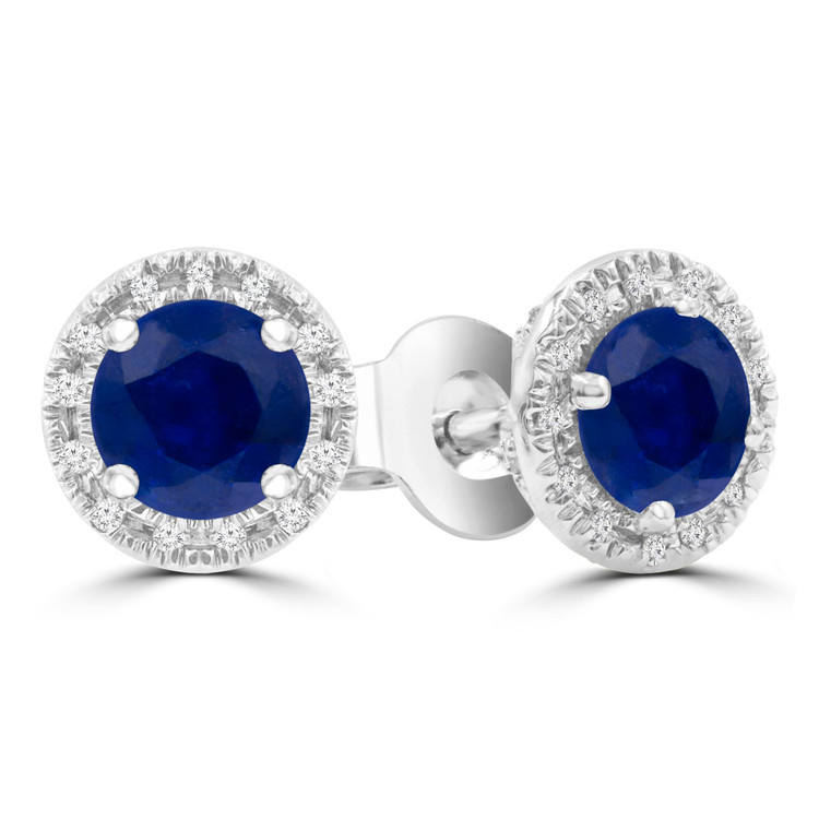 1 1/10 CTW Round Blue Sapphire Halo Stud Earrings in 14K White Gold (MDR220097)