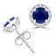 1 1/10 CTW Round Blue Sapphire Halo Stud Earrings in 14K White Gold (MDR220097)