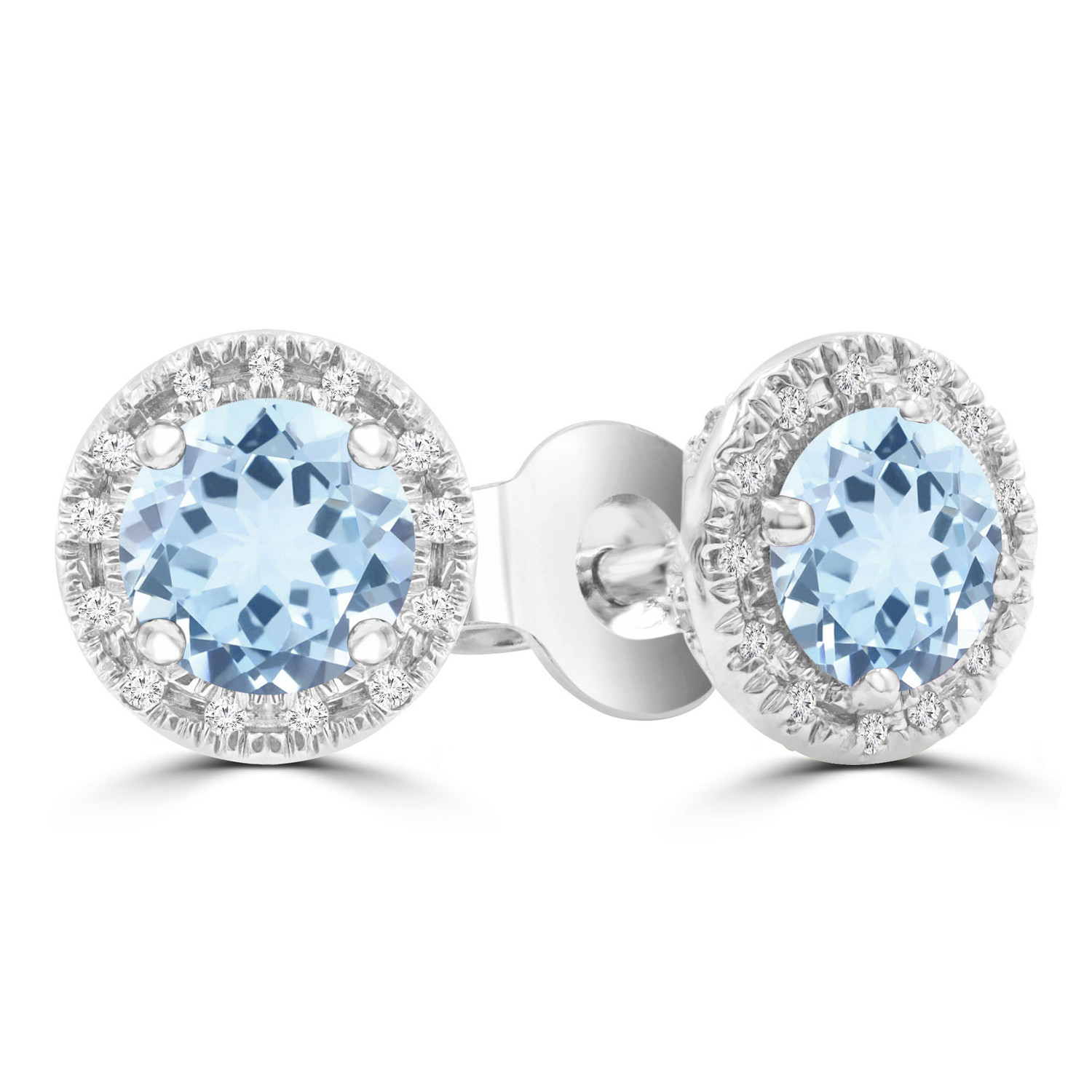9/10 CTW Round Blue Topaz Halo Stud Earrings in 14K White Gold (MDR220098)